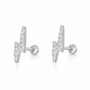 925 Sterling Silver Zircon Pave Lightning Bolt Storm Stacker Pair